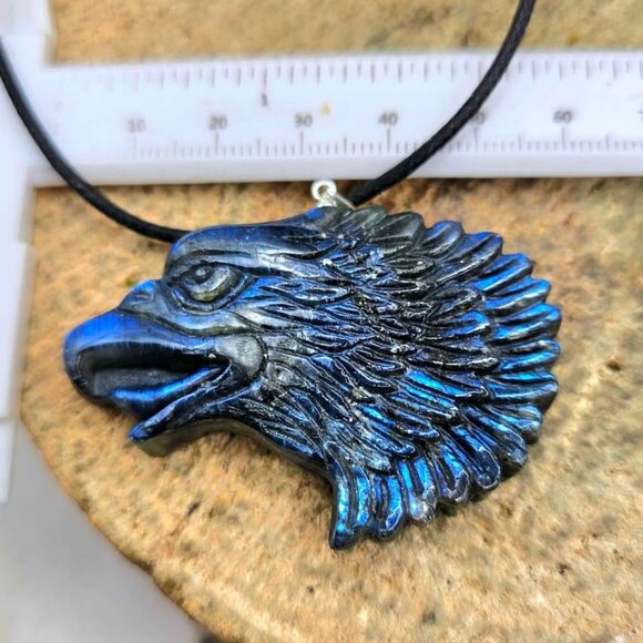 Nature Labradorite Flashy Strong Eagle Head Pendant Necklace - Picture 7 of 10